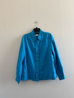 VTG Harve Benard Shirt Jacket Shacket Linen Turquoise Blue Women 16 Casual Basic